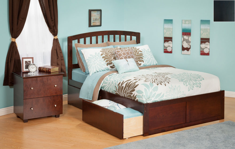 Picture of Atlantic Furniture AR8832111 Richmond Full Bed with Flat Panel Footboard and Urban Bed Drawers in an Espresso Finish