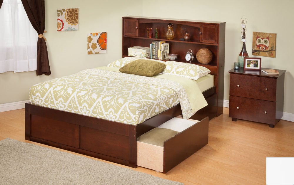 AR8522112 Newport Bookcase Bed Twin Size with a Flat Panel Foot Board and Urban Bed Drawers in a White Finish -  AFI