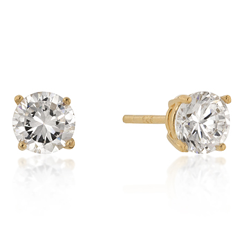 6mm New Sterling Round Cut CZ Studs Gold -  Kole Imports, AD2436961