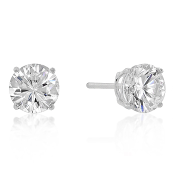 7mm New Sterling Round Cut CZ Studs Silver -  Kole Imports, AD2436212