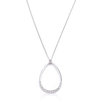 Silver Tone Crystal Teardrop Necklace - Silver