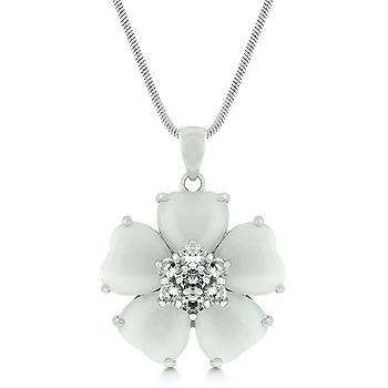 P20011R-C93 White Cats Eye CZ Flower Pendant