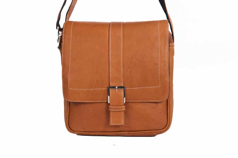 Picture of David King & Co 8469T Deluxe Medium Messenger with Buckle - Tan