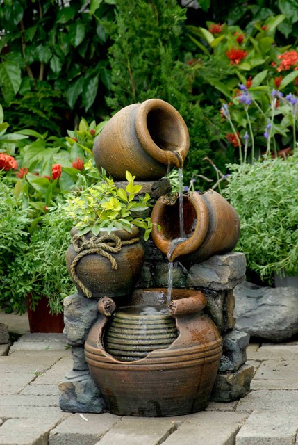 Picture of Jeco FCL055 Multi Pots Outdoor Water Fountain With Flower Pot