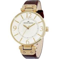 Picture of Anne Klein 109168IVBN Womens Gold Tone Brown Leather Strap Watch