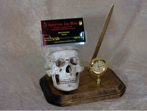 Skull Pen-Business Card Holder with Clock