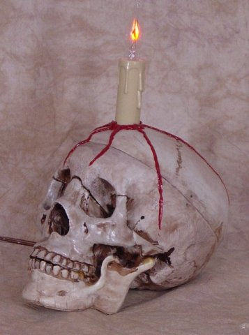 Skull Display  Blood Skull with candle
