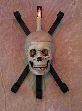Wall Sconce Skull-Metal Life-Size Skull on Metal Structure NO LED Lights