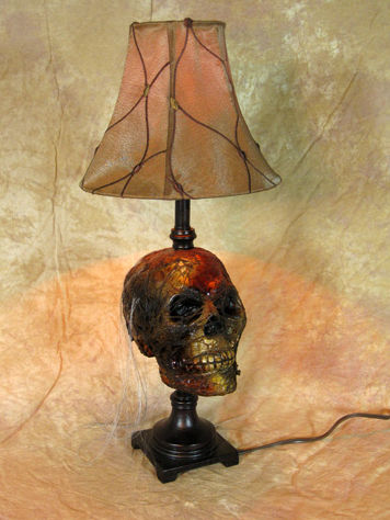 Corpse Head desk lamp with antique shade