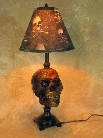 Corpse Head desk lamp with bone shade