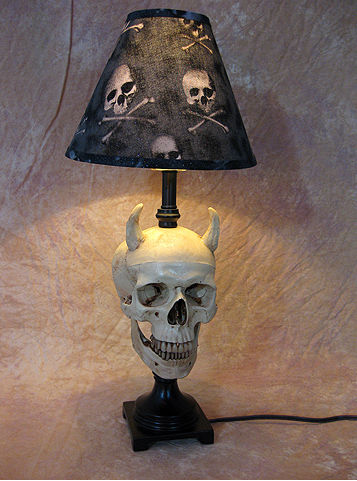 Devil Skull desk lamp with bone shade