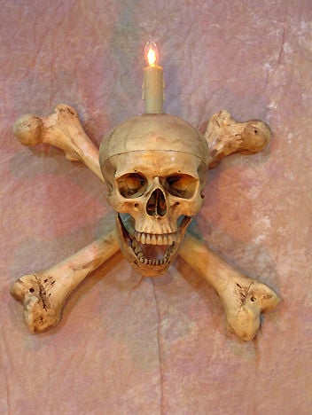 Wall Sconce Skull-Bone Life-Size Skull on Femur Crossbones