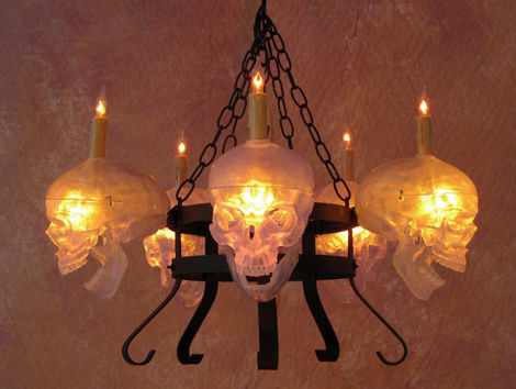 Chandelier Skull-Metal  5 Clear Skulls on Dual Metal Frame