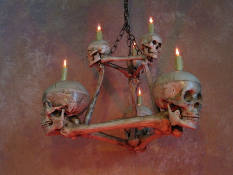 Chandelier Skull-Bone  Two-Tiered Skull Chandelier with 6 Skulls