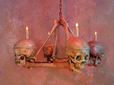 Chandelier Skull-Bone 4 Life-Size Skulls on Femur Frame