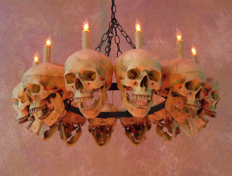Chandelier Skull-Metal  12 Life-Size Skulls on Metal Frame