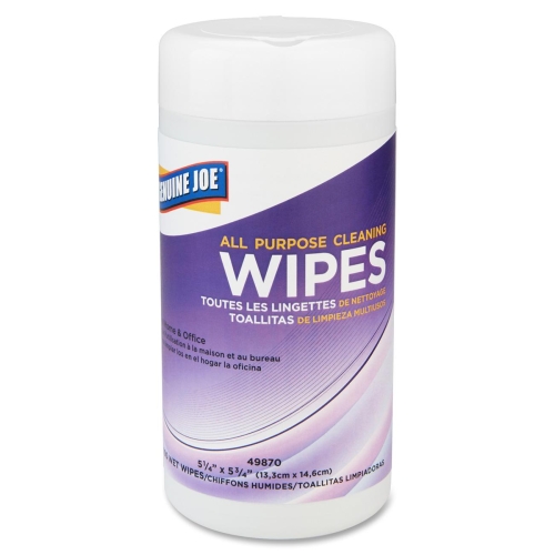 Picture of Genuine Joe GJO49870 Surface Cleaning Wipes- 5.13 in. x 5.88 in.- 100 Wet Wipes- Tub