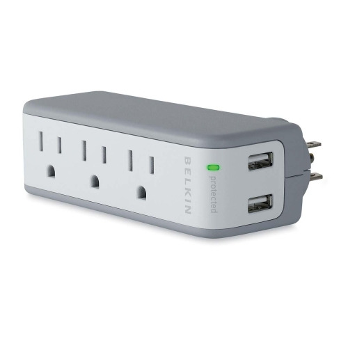 Picture of Belkin BLKBZ103050TVL Mini Surge- USB Charger  3 AC Outlets  2 USB Outlets  White