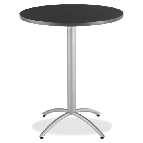 CafeWorks Cafe/Breakroom Table, Graphite Granite Top, Silver Frame, 36 in Dia x 42 in H