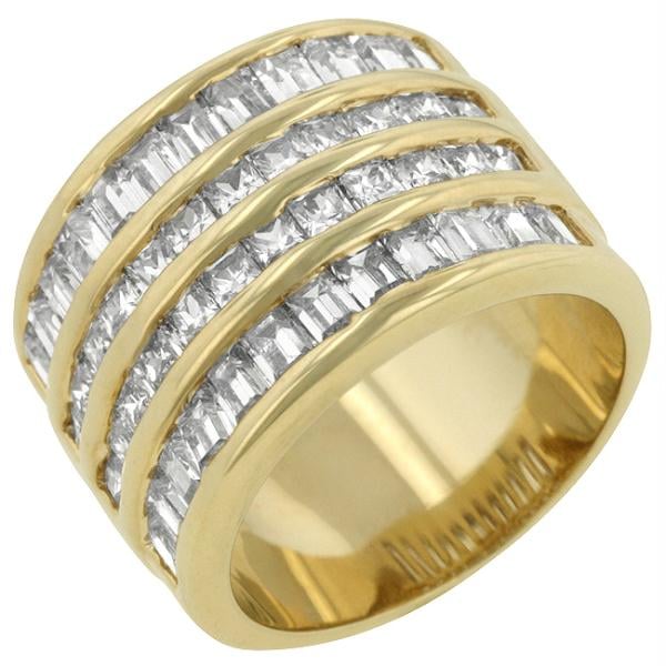 4 Row Gold Cubic Zirconia Cocktail Ring, Size : 06