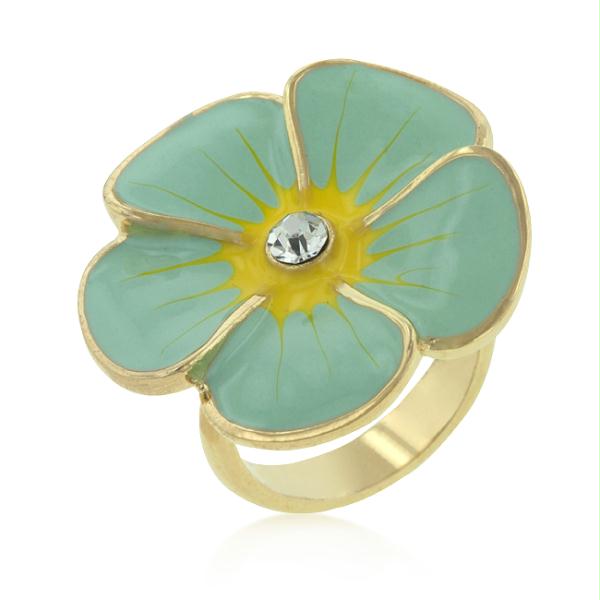 Picture of Light Blue Enamel Large Floral Ring- <b>Size :</b> 09