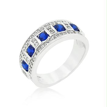 Picture of Blue and Clear Encrusted Silver Tone Ring&#44; <b>Size :</b> 05