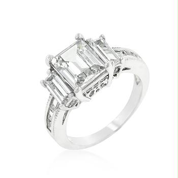 Picture of Emerald Cut Triplet Engagement Ring- <b>Size :</b> 06