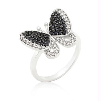 Picture of Black and White CZ Butterfly Ring&#44; <b>Size :</b> 05