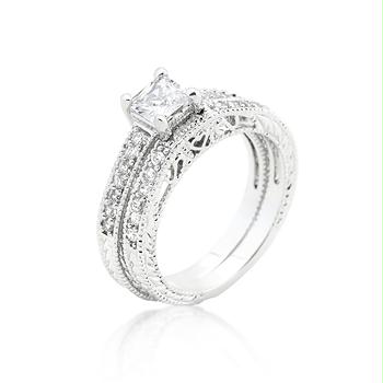 Picture of Princess Cut Filigree Bridal Ring Set- <b>Size :</b> 10