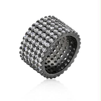Hematite Wide Pave CZ Ring, Size : 06