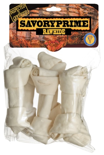Picture of Savory Prime 00996 6 Count Medium White Knotted Rawhide Bone Value Pack