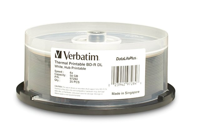 Picture of Verbatim 97284 50 GB 2x DataLifePlus White Thermal Hub Printable Blu-ray Double Layer Recordable Disc BD-R DL - 25-Disc 