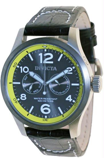 14141 Mens Specialty Stainless Steel Case Leather Strap Black Tone Dial Day and Date Displays Watch -  Invicta