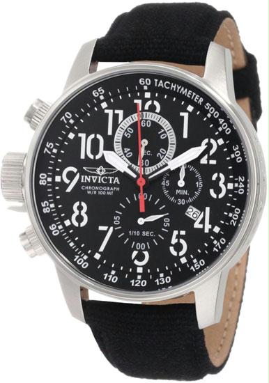 Mens Stainless Steel Lefty Force Chronograph Black Dial Canvas And Leather Strap Watch