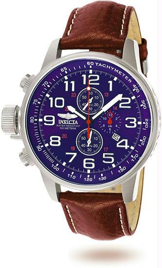 Mens Stainless Steel Lefty Force Chronograph Blue Dial Leather Strap Watch -  Invicta, IN38363