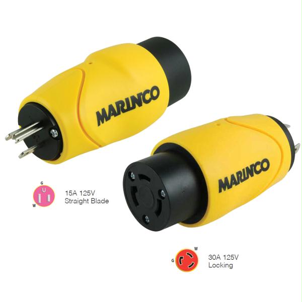 Picture of Marinco S15-30 Marinco Straight Adapter 15Amp Straight Male to 30Amp Locking Female Connector