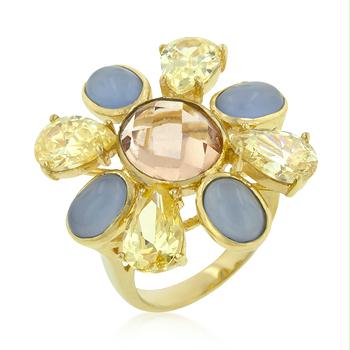 Multi-CZ Floral Golden Ring, Size : 09