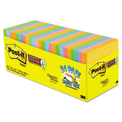 Picture of 3M 65424SSANCP Super Sticky Notes Cabinet Pack- 3 x 3- Assorted Electric Glow- 24 70-Sheet Pads
