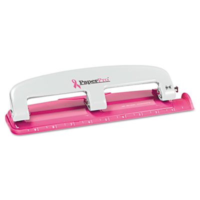 Picture of Accentra 2188 12-Sheet Capacity Pink Ribbon Compact Three-Hole Punch&#44; Rubber Base&#44; Pink