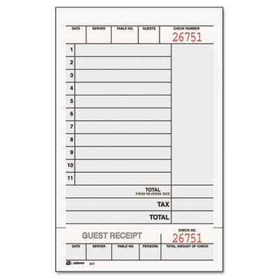 Picture of Adams Business Forms 947SWC Guest Check Unit Set&#44; Carbonless Duplicate&#44; 7.25 x 4.25&#44; 250-Pack