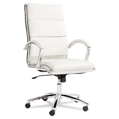 Picture of Alera NR4106 Neratoli High-Back Swivel-Tilt Chair&#44; White Stain-Resistant Faux Leather&#44; Chrome