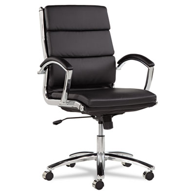 Picture of Alera NR4219 Neratoli Mid-Back Swivel-Tilt Chair&#44; Black Leather&#44; Chrome Frame