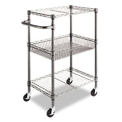 Picture of Alera SW342416BA Three-Tier Wire Rolling Cart&#44; 24w x 16d x 39h&#44; Black Anthracite