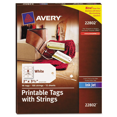 Picture of Avery 22802 Blank Printer-Compatible Tags With Strings- 2 x 3.5- White- 96-Pack