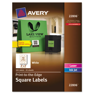 Picture of Avery 22806 Print-To-The-Edge Easy Peel Labels with TrueBlock&#44; 2 x 2&#44; White&#44; 300-Pack