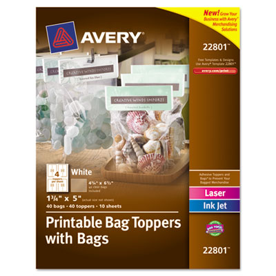 Picture of Avery 22801 Printable Bag Toppers with Bags&#44; 1.75 x 5&#44; White&#44; 40-Pack