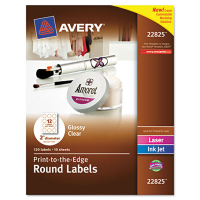 Picture of Avery 22825 Round Easy Peel Labels&#44; 2 in. Dia.&#44; Glossy&#44; Clear&#44; 120-Pack