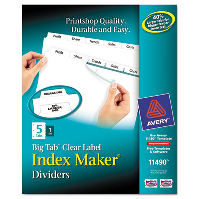Picture of Avery 11490 Index Maker with Big Tab&#44; 11x8.5&#44; 5-Tab&#44; White