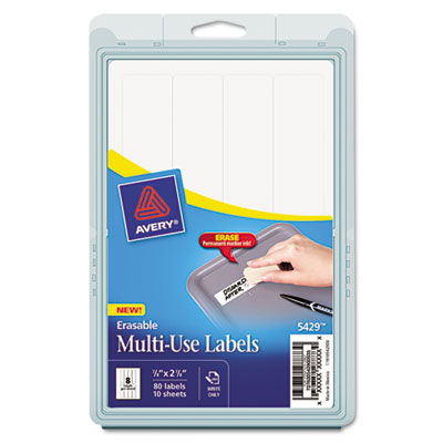 Picture of Avery 5429 Erasable ID Labels- .88 x 2.88- White- 80-Pack