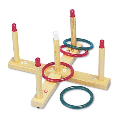 Picture of Champion Sport QS1 Ring Toss Set- Plastic-Wood- Assorted Colors- 4 Rings-5 Pegs-Set